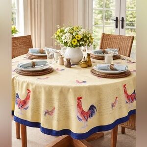 Williams-Sonoma Rooster Script pattern round tablecloth